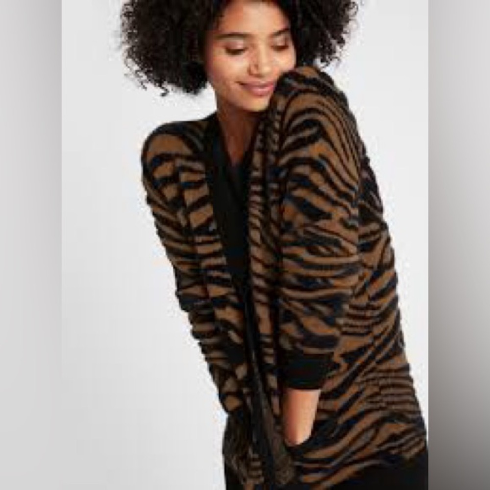 Banana republic zebra pattern cardigan sweater black & brown size Large